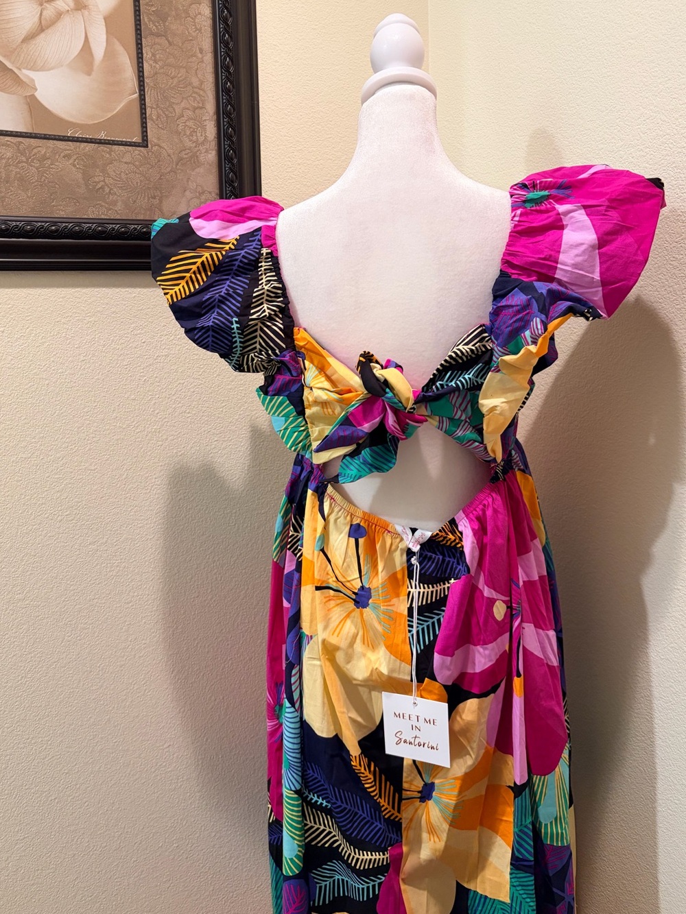 Meet Me In Santorini Vibrant Floral Maxi Rayon Dress in Multicolor size L NWT - Picture 3 of 5